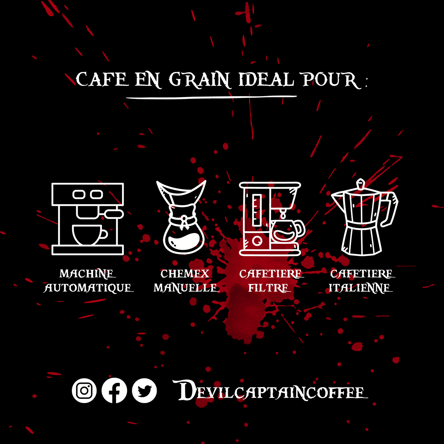 Café en Grains Devil Captain – Origines Vietnam & Guatemala – Cruellement Fort – Torréfié en Italie – Paquet 500g